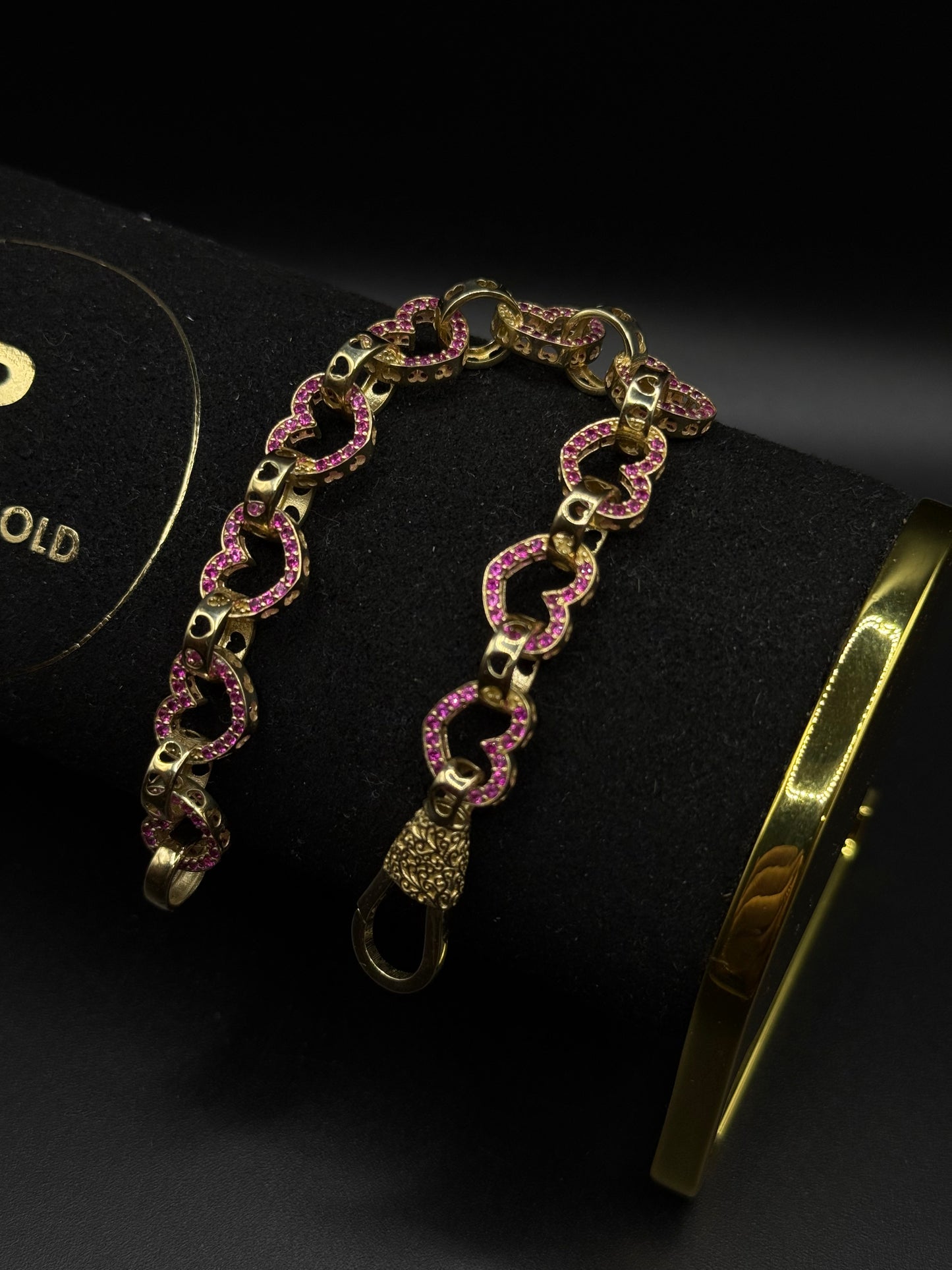 6.25” PINK STONE HEART LINK BRACELET