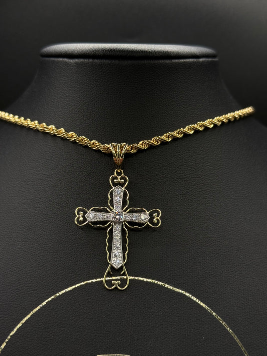 9CT 5CM FILIGREE CROSS PENDANT